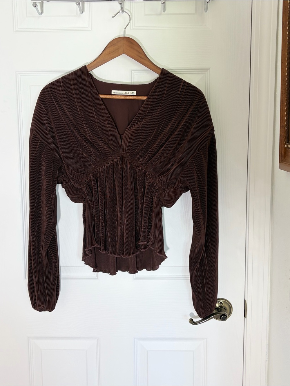 Abercrombie & Fitch Brown Pleated V-Neck Blouse